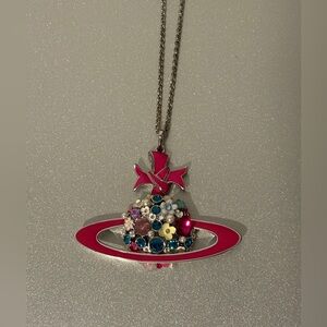 Vivienne Westwood Fuchsia and Silver Floral Orb Necklace